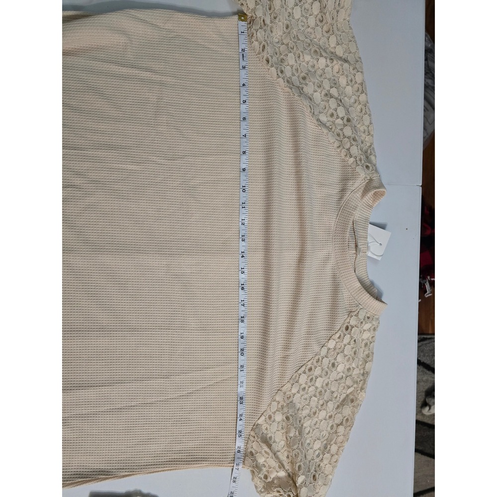 JWD Beige Waffle Knit Top Crochet Lace Long Sleeve Crew Neck Plus‎ Size 3X NWT - Picture 7 of 10